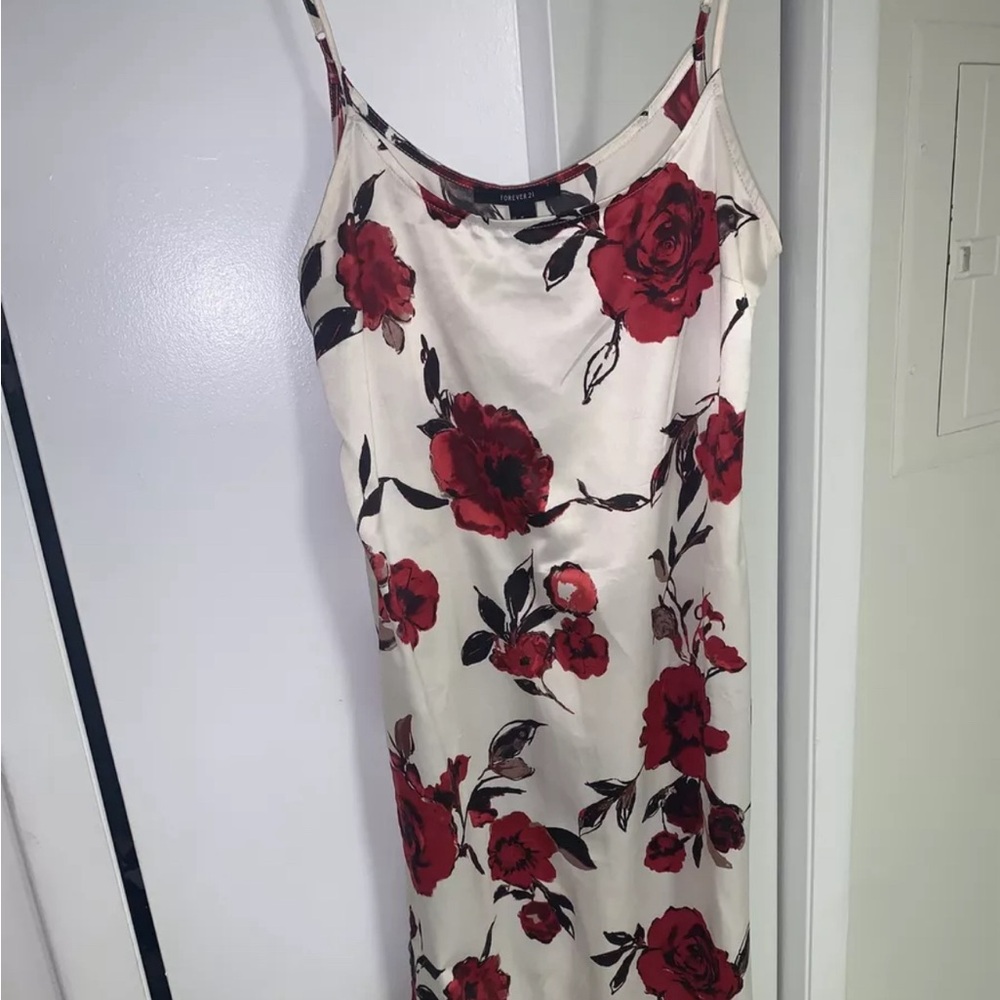 Forever 21 Slip Silky Dress ROSE MIDI LENGTH Size M Side Zipper, Adj Straps